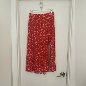 Abercrombie & Fitch coral high waisted midi slit skirt